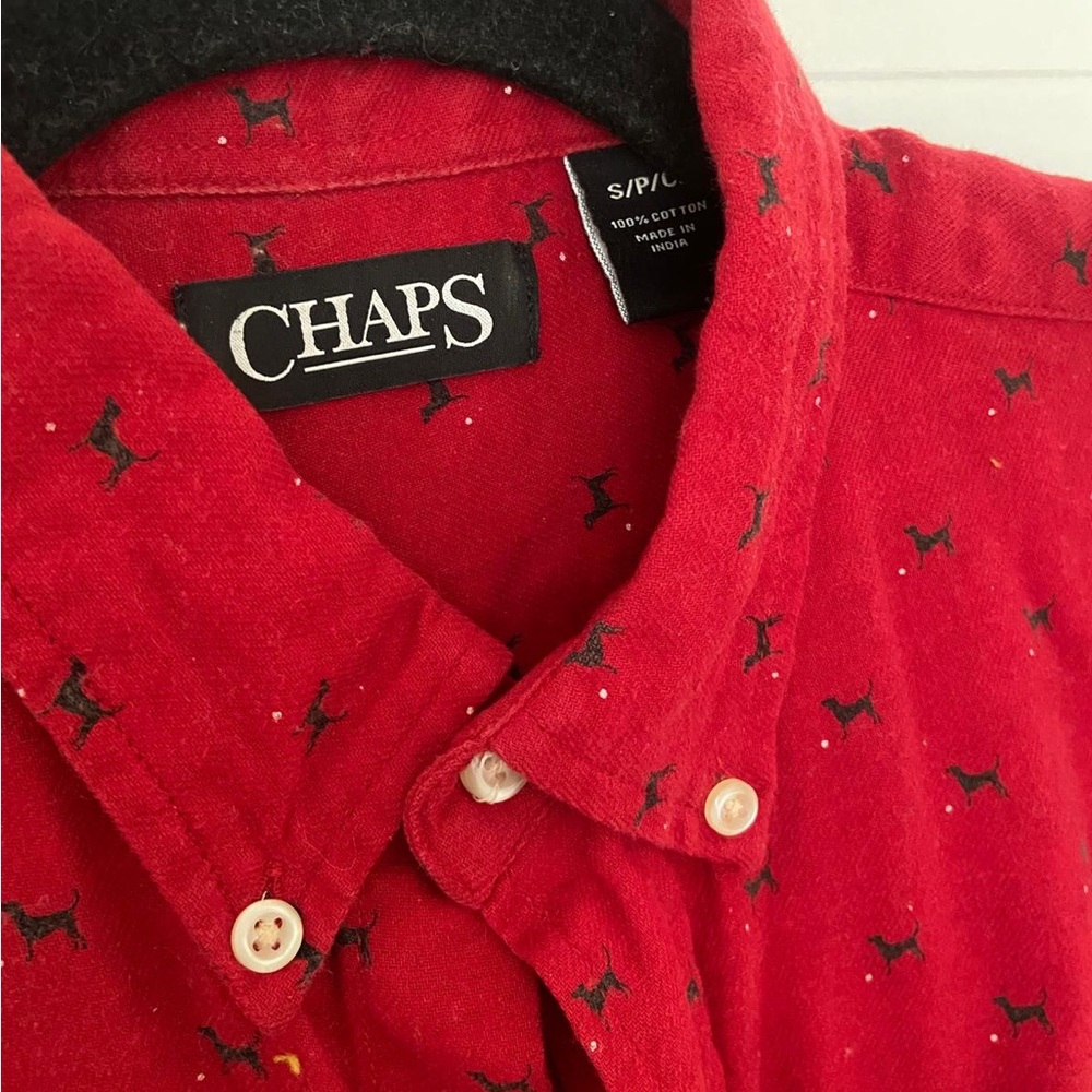 Chaps Red Dog-Print Dress Shirt – Men’s Size Small